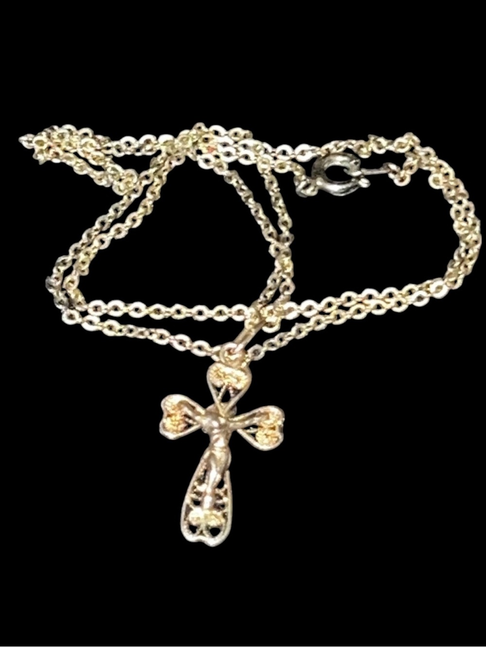 Vintage Gold Tone Small Wire Crucifix Cross Pendant Necklace  18”